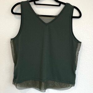 Zyia Active V-Neck Tank Top with Mesh insets - Deep Olive Green Size Large